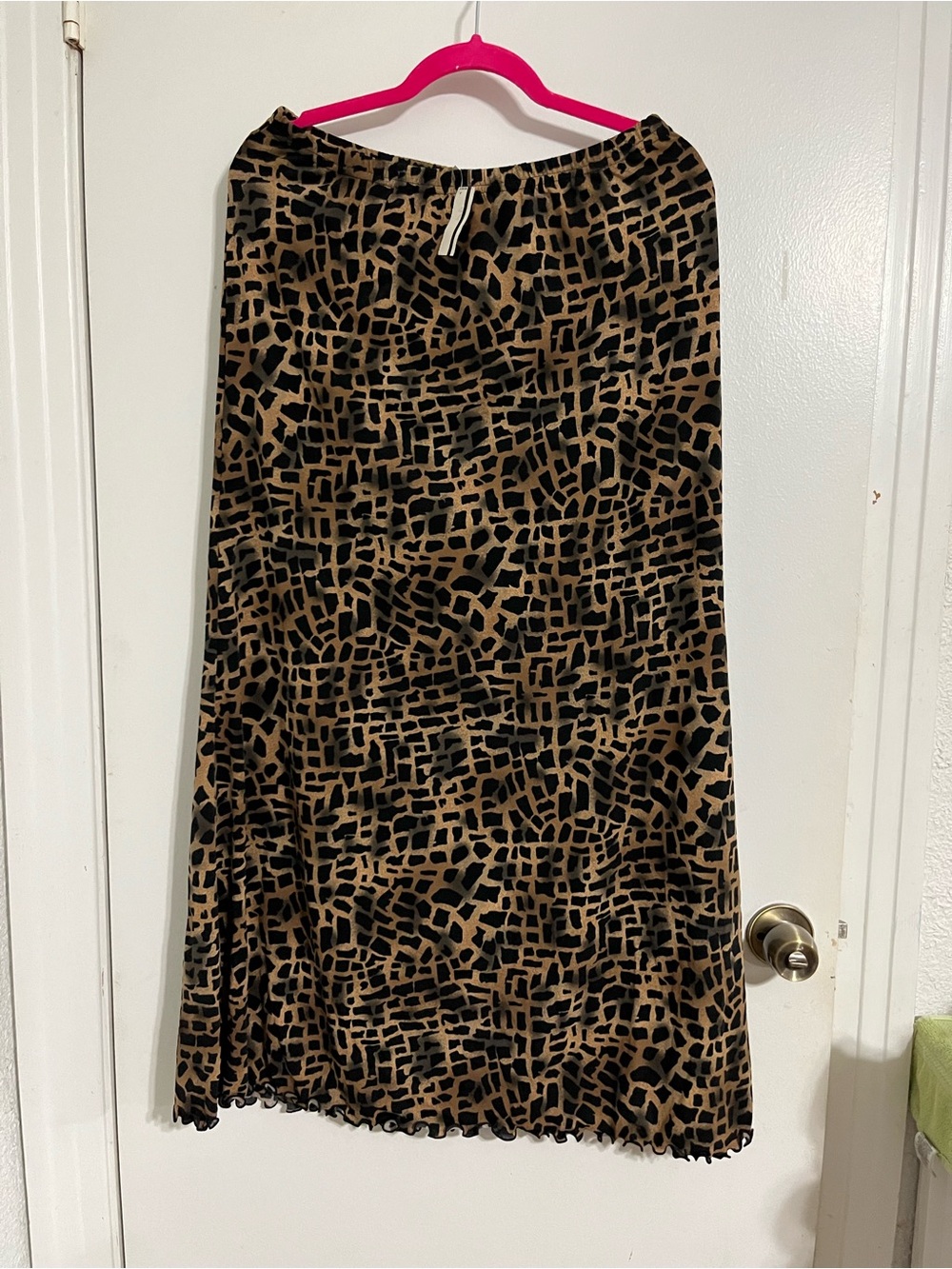 NWT Mumsies Leopard Animal Print Maternity Maxi Skirt Size L Stretch Lettuce Hem